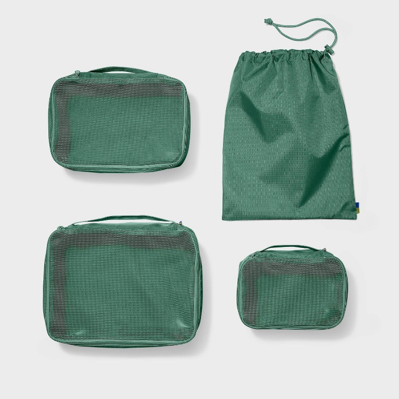 Amazon Essentials 4-Piece Packing Cubes Set, Mesh Top, Double Zipper, Large, Gray