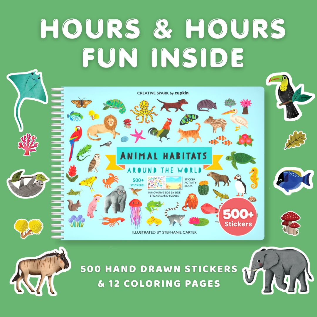 Animals Habitat 500+ Kids Sticker Book by Cupkin, Toddler Airplane Travel Activity