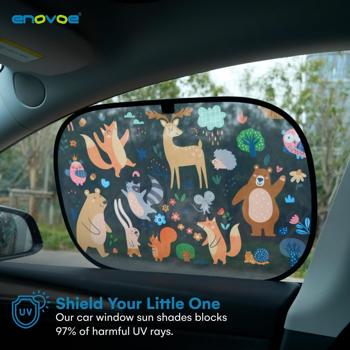 Enovoe Car Window Shades for Baby (4 Pack), 21"x14" Static Cling UV Protection