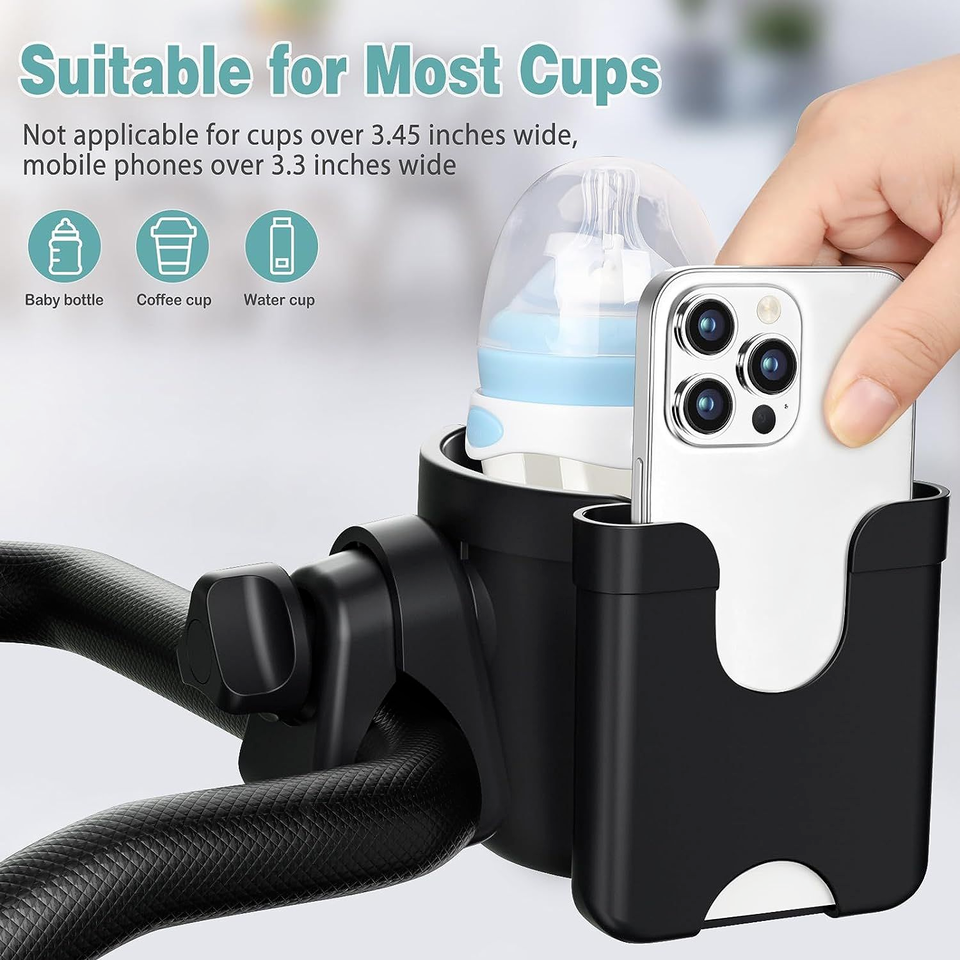 Guiseapue Universal Stroller Organizer with Cup Holder, Detachable Phone Bag, Non-Slip Straps