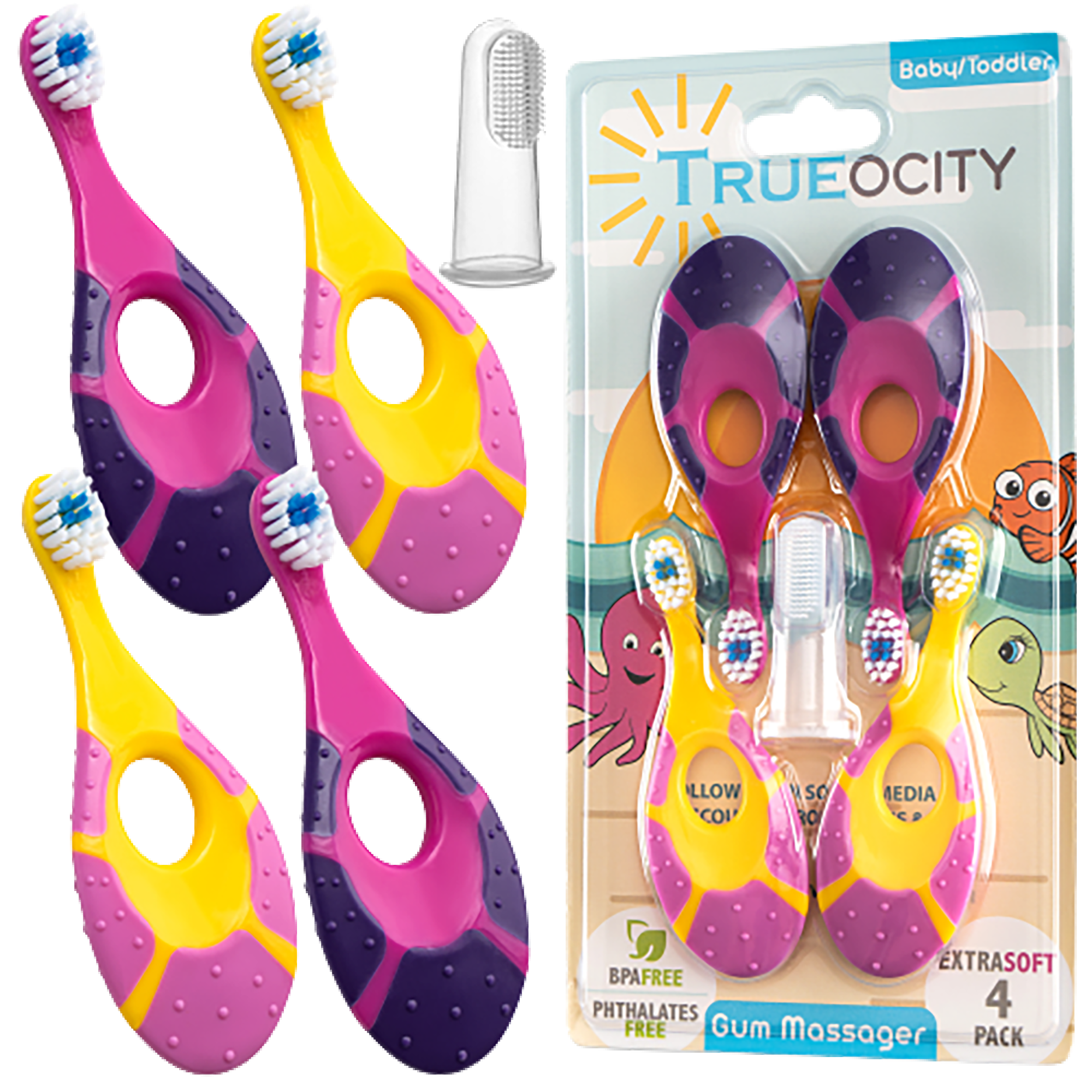 Kids Toothbrush 4 Pack, Soft Bristles with Suction Cup, Ages 3–10