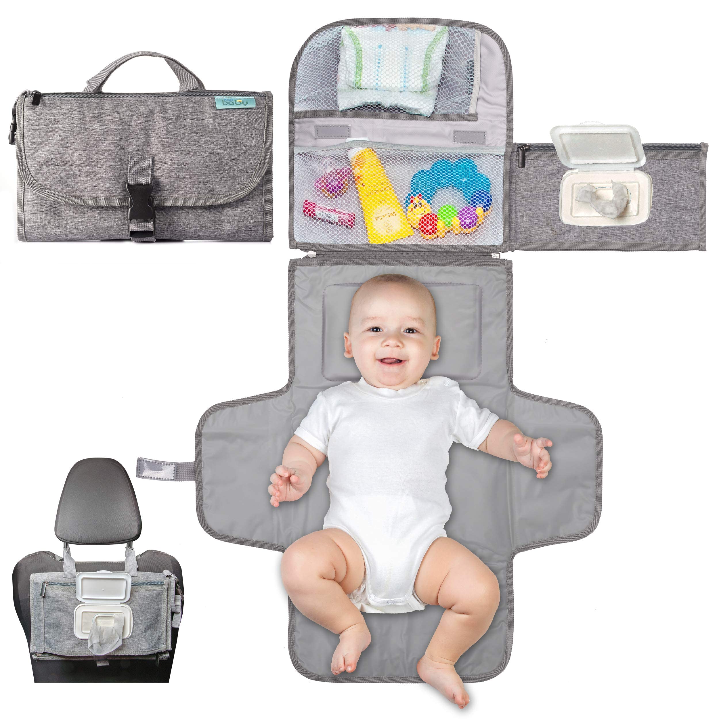 Kopi Baby Portable Diaper Changing Pad with Wipes Pocket, Travel Station Kit