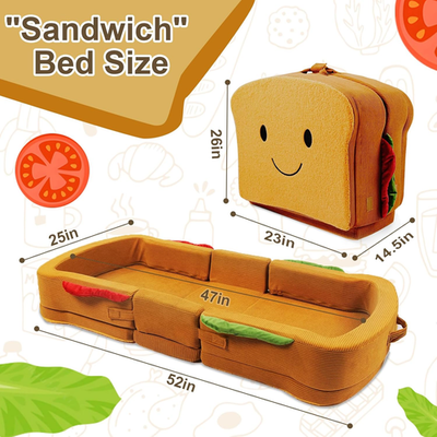 Toddler Travel Bed Sandwich Style, Portable Foldable Soft Foam with Safety Rail