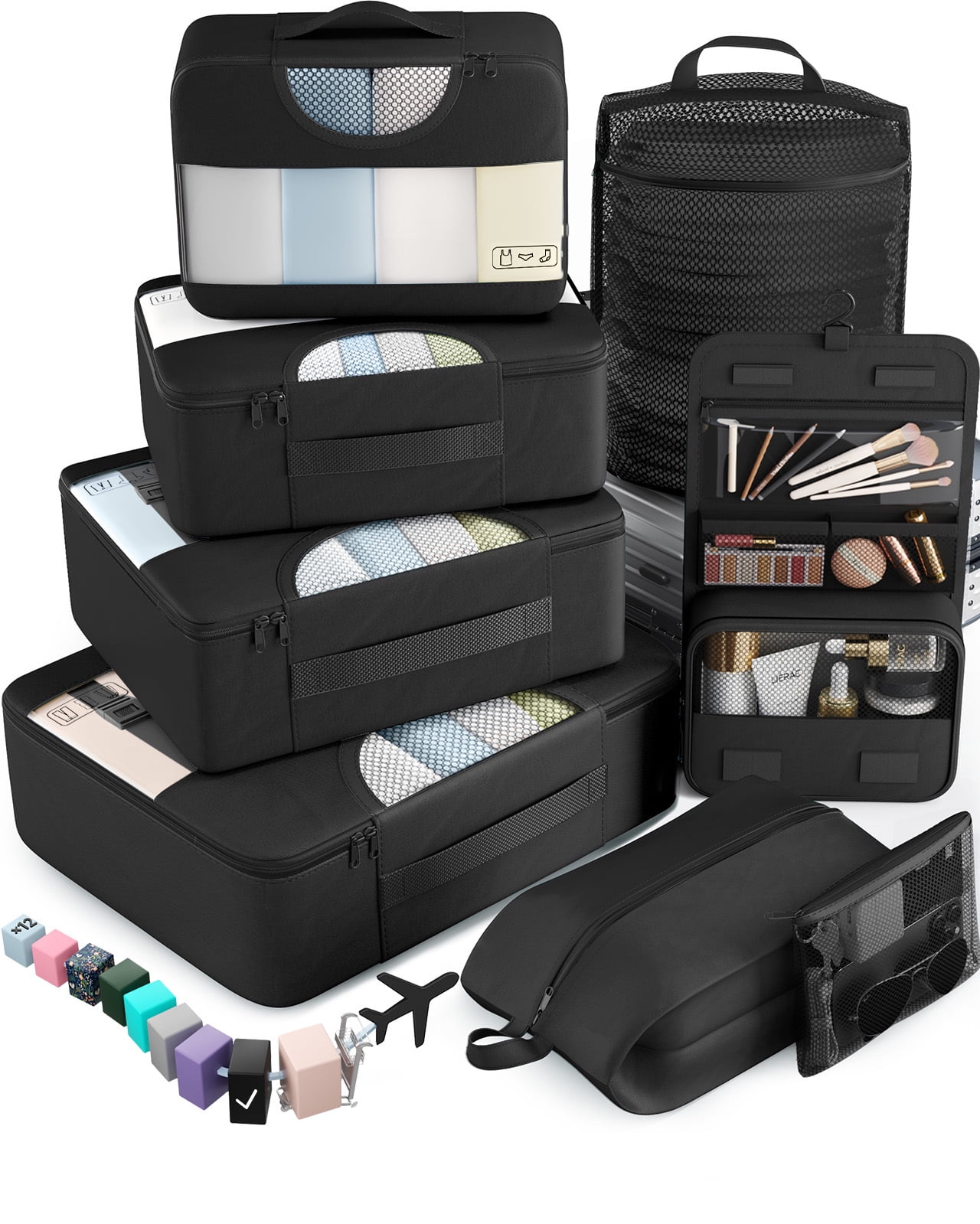 Veken 9/11 Set Compression Packing Cubes with Toiletry Bags, Expandable Luggage Organizer